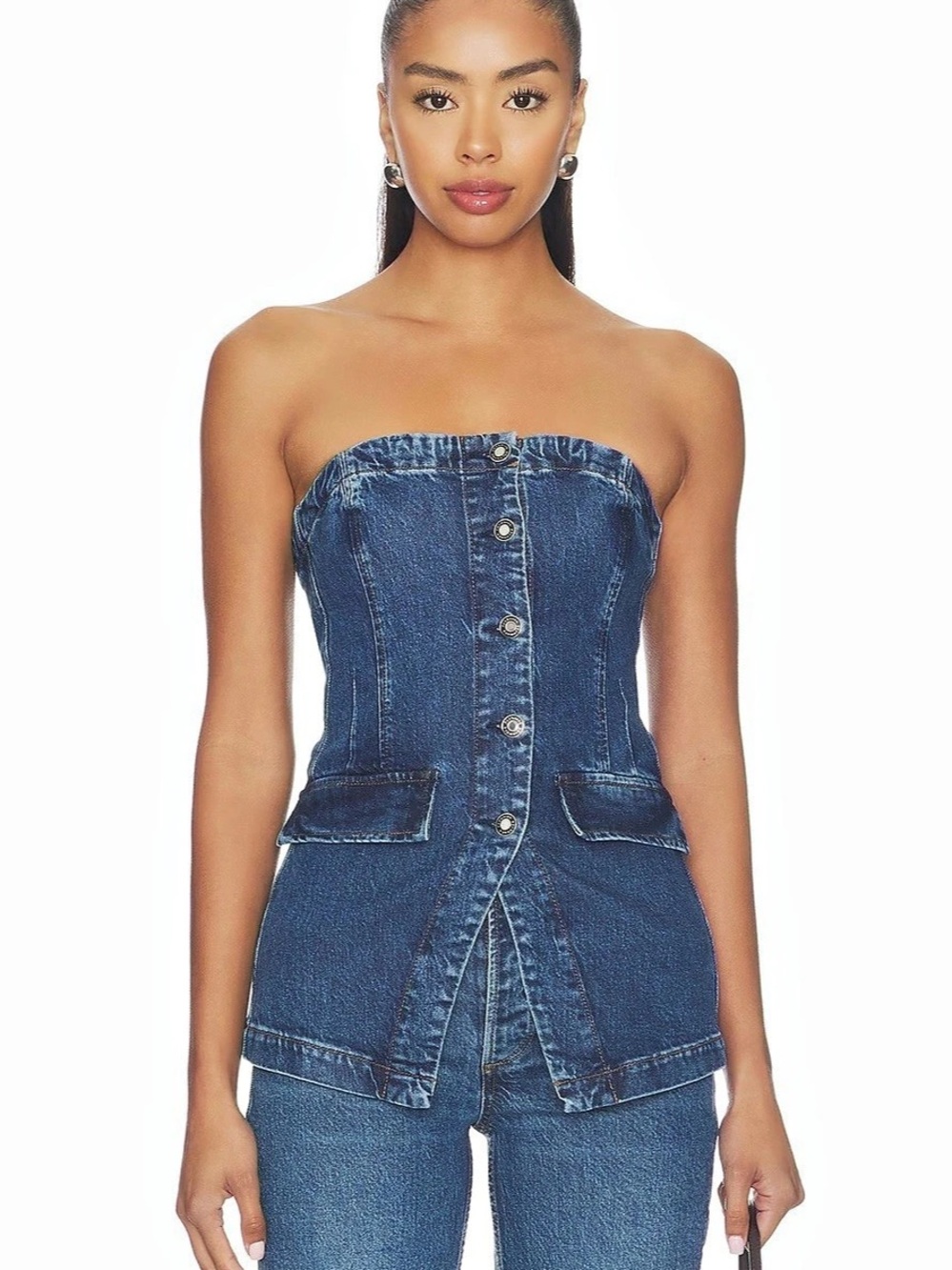 NWT Favorite Daughter The Phoebe Bustier Denim Strapless Top In Reston Size 4